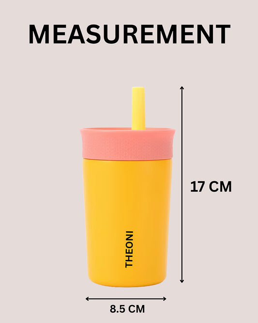 Theoni Star Kids Stainless Steel Insulated Tumbler With Cleaning Brush-Leakproof & BPA Free-Yellow-355ml