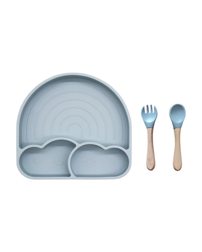 Theoni Silicone Anti Skid Meal Set-Microwave & Dishwasher Safe-BPA Free-Pack of 3-Dusty Blue