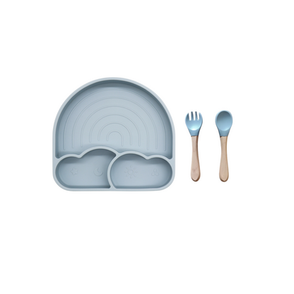 Theoni Silicone Anti Skid Meal Set-Microwave & Dishwasher Safe-BPA Free-Pack of 3-Dusty Blue