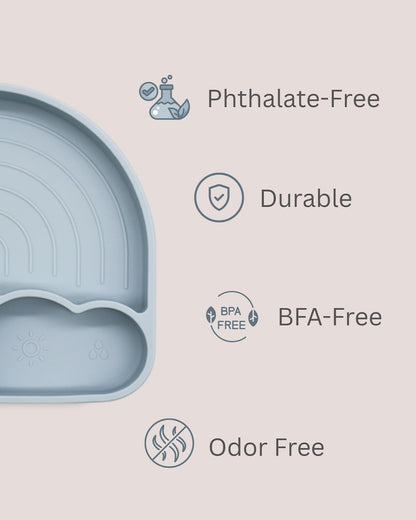 Theoni Silicone Anti Skid Meal Set-Microwave & Dishwasher Safe-BPA Free-Pack of 3-Dusty Blue