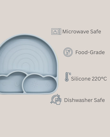 Theoni Silicone Anti Skid Meal Set-Microwave & Dishwasher Safe-BPA Free-Pack of 3-Dusty Blue