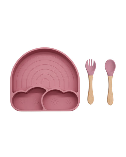 Theoni Silicone Anti Skid Meal Set-Microwave & Dishwasher Safe-BPA Free-Pack of 3-Dark Pink