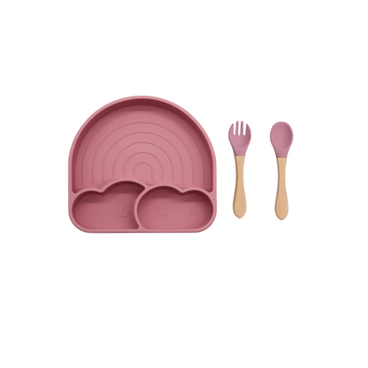 Theoni Silicone Anti Skid Meal Set-Microwave & Dishwasher Safe-BPA Free-Pack of 3-Dark Pink