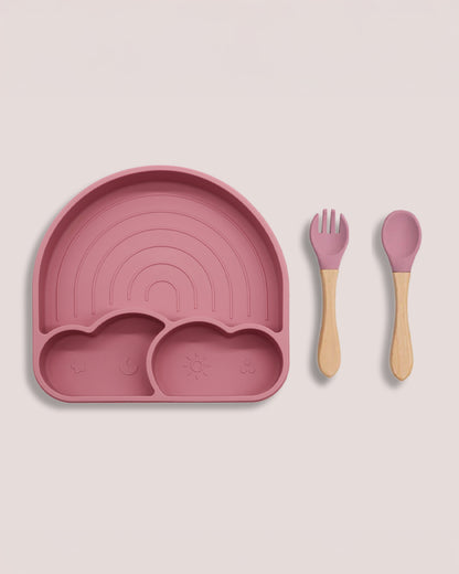Theoni Silicone Anti Skid Meal Set-Microwave & Dishwasher Safe-BPA Free-Pack of 3-Dark Pink