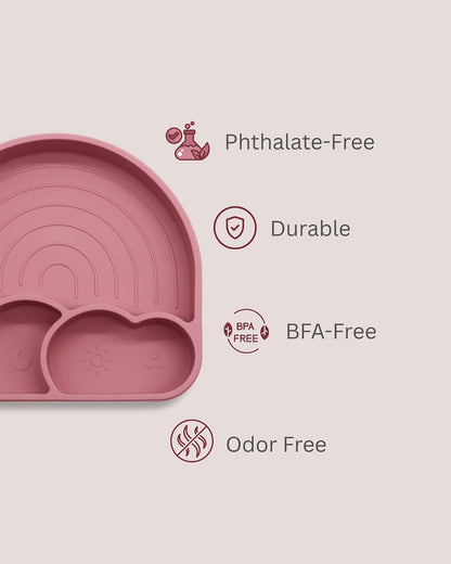 Theoni Silicone Anti Skid Meal Set-Microwave & Dishwasher Safe-BPA Free-Pack of 3-Dark Pink