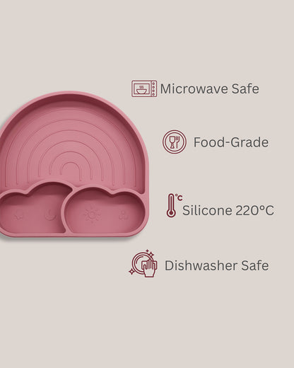 Theoni Silicone Anti Skid Meal Set-Microwave & Dishwasher Safe-BPA Free-Pack of 3-Dark Pink