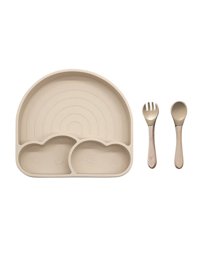 Theoni Silicone Anti Skid Meal Set-Microwave & Dishwasher Safe-BPA Free-Pack of 3-Beige
