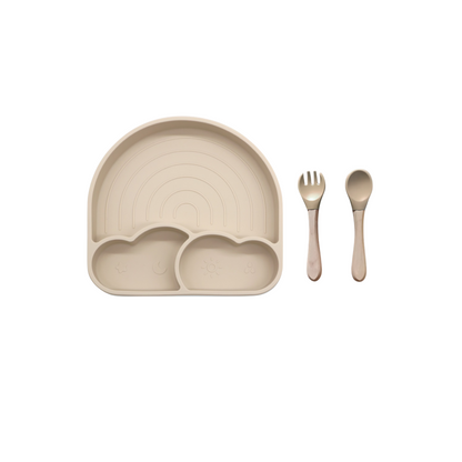 Theoni Silicone Anti Skid Meal Set-Microwave & Dishwasher Safe-BPA Free-Pack of 3-Beige