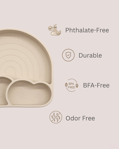 Theoni Silicone Anti Skid Meal Set-Microwave & Dishwasher Safe-BPA Free-Pack of 3-Beige