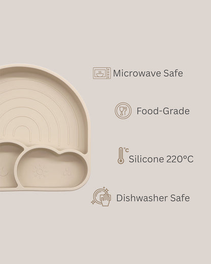 Theoni Silicone Anti Skid Meal Set-Microwave & Dishwasher Safe-BPA Free-Pack of 3-Beige