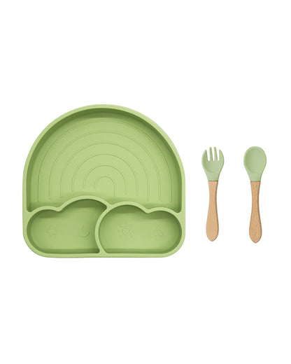 Theoni Silicone Anti Skid Meal Set-Microwave & Dishwasher Safe-BPA Free-Pack of 3-Olive
