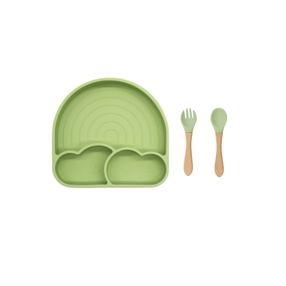 Theoni Silicone Anti Skid Meal Set-Microwave & Dishwasher Safe-BPA Free-Pack of 3-Olive