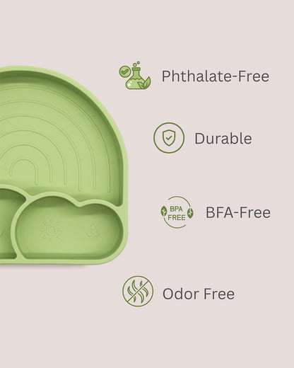 Theoni Silicone Anti Skid Meal Set-Microwave & Dishwasher Safe-BPA Free-Pack of 3-Olive