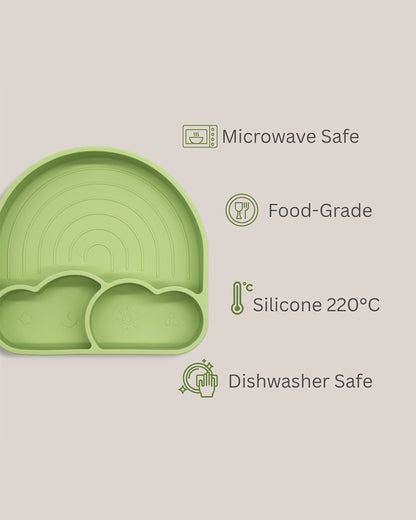 Theoni Silicone Anti Skid Meal Set-Microwave & Dishwasher Safe-BPA Free-Pack of 3-Olive