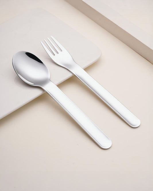 Theoni On The Go Stainless Steel Spoon & Fork Set-With Silicone Case-Pink-For Infants