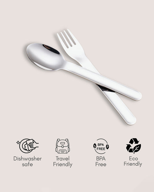Theoni On The Go Stainless Steel Spoon & Fork Set-With Silicone Case-Pink-For Infants