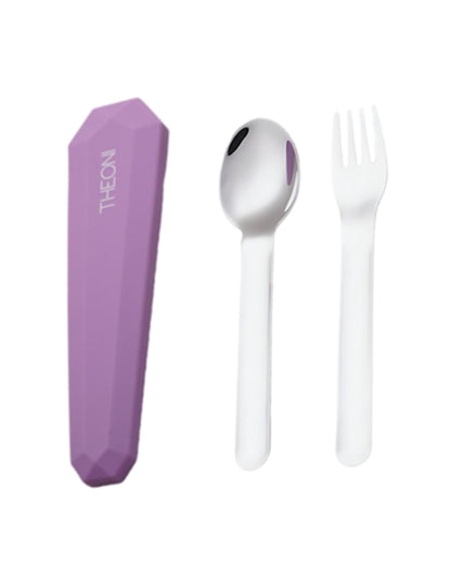 Theoni On The Go Stainless Steel Spoon & Fork Set-With Silicone Case-Purple-For Infants