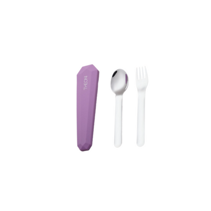 Theoni On The Go Stainless Steel Spoon & Fork Set-With Silicone Case-Purple-For Infants