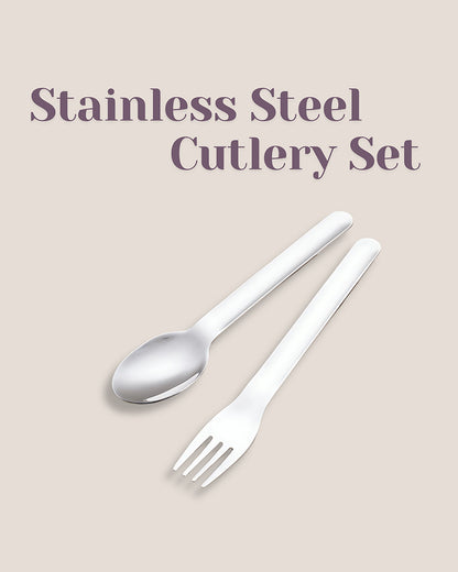 Theoni On The Go Stainless Steel Spoon & Fork Set-With Silicone Case-Purple-For Infants
