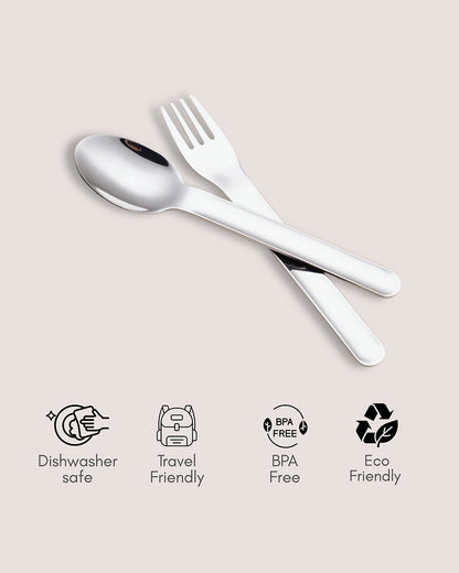 Theoni On The Go Stainless Steel Spoon & Fork Set-With Silicone Case-Purple-For Infants