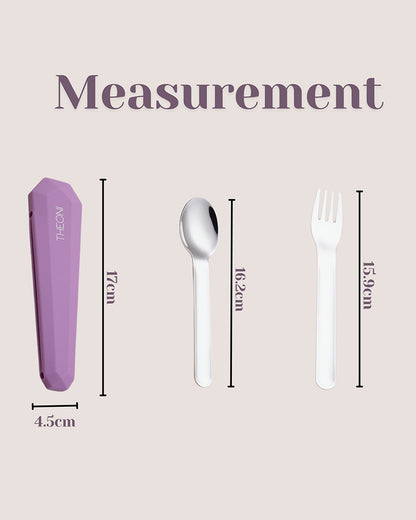 Theoni On The Go Stainless Steel Spoon & Fork Set-With Silicone Case-Purple-For Infants