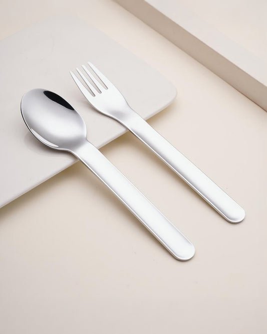 Theoni On The Go Stainless Steel Spoon & Fork Set-With Silicone Case-Navy Blue-For Infants