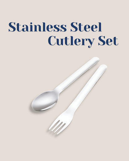 Theoni On The Go Stainless Steel Spoon & Fork Set-With Silicone Case-Navy Blue-For Infants