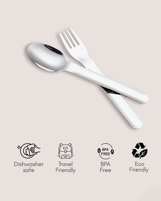 Theoni On The Go Stainless Steel Spoon & Fork Set-With Silicone Case-Navy Blue-For Infants