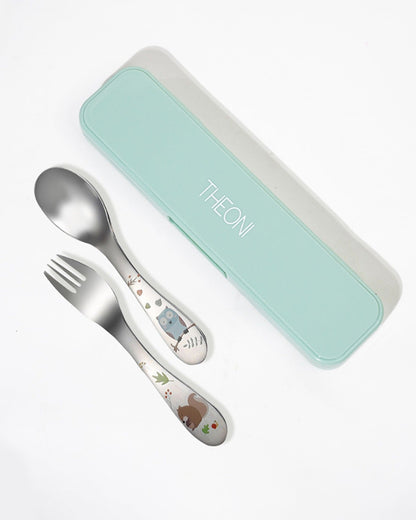 Theoni Little Bites Stainless Steel Spoon & Fork Set With Case-Dishwasher Safe-For Infants