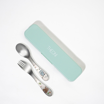 Theoni Little Bites Stainless Steel Spoon & Fork Set With Case-Dishwasher Safe-For Infants