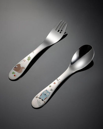 Theoni Little Bites Stainless Steel Spoon & Fork Set With Case-Dishwasher Safe-For Infants