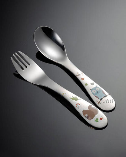 Theoni Little Bites Stainless Steel Spoon & Fork Set With Case-Dishwasher Safe-For Infants