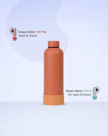 Theoni Stainless Steel Double Walled Insulated Water Bottle-24 Hours Cold & 16 Hours Hot-Zesty Orange-500ml