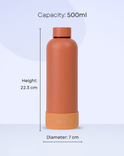 Theoni Stainless Steel Double Walled Insulated Water Bottle-24 Hours Cold & 16 Hours Hot-Zesty Orange-500ml