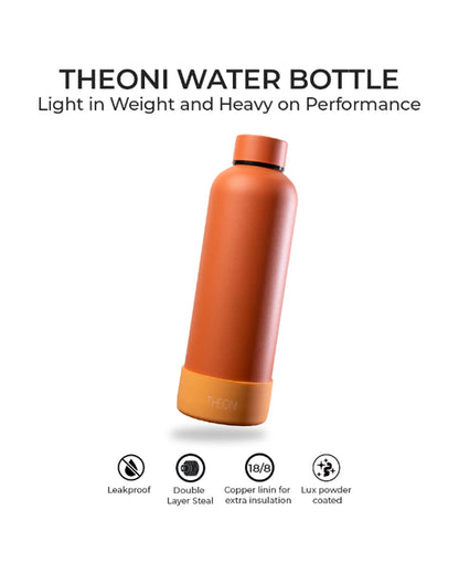 Theoni Stainless Steel Double Walled Insulated Water Bottle-24 Hours Cold & 16 Hours Hot-Zesty Orange-500ml