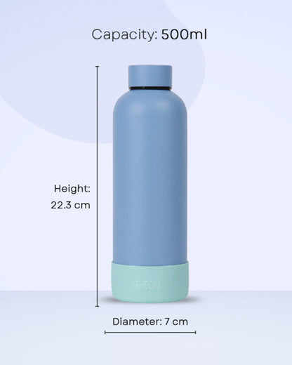 Theoni Stainless Steel Double Walled Insulated Water Bottle-24 Hours Cold & 16 Hours Hot-Weekday Blues-500ml
