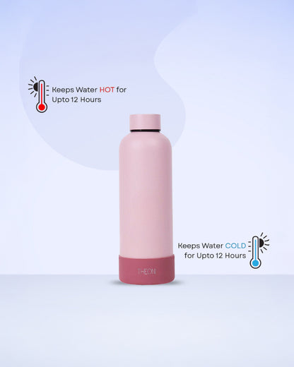 Theoni Stainless Steel Double Walled Insulated Water Bottle-24 Hours Cold & 16 Hours Hot-Pretty Peach-500ml