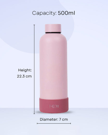 Theoni Stainless Steel Double Walled Insulated Water Bottle-24 Hours Cold & 16 Hours Hot-Pretty Peach-500ml