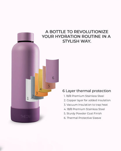 Theoni Stainless Steel Double Walled Insulated Water Bottle-24 Hours Cold & 16 Hours Hot-Playful Purple-500ml