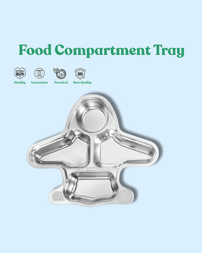 Theoni Stainless Steel Aeroplane Shape Plate-4 Compartments-BPA-Free & Dishwasher Safe-For Feeding
