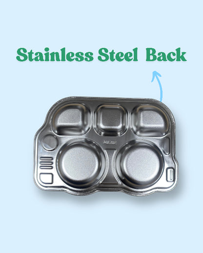Theoni Stainless Steel Bus Shape Plate-5 Compartments-BPA-Free & Dishwasher Safe-For Feeding