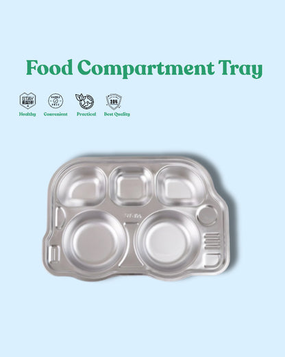 Theoni Stainless Steel Bus Shape Plate-5 Compartments-BPA-Free & Dishwasher Safe-For Feeding
