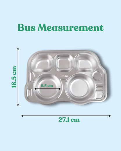 Theoni Stainless Steel Bus Shape Plate-5 Compartments-BPA-Free & Dishwasher Safe-For Feeding