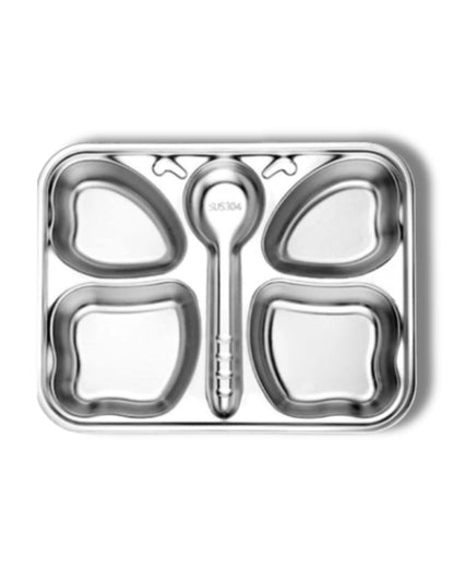 Theoni Stainless Steel Butterfly Shape Plate-4 Compartments-BPA-Free & Dishwasher Safe-For Feeding