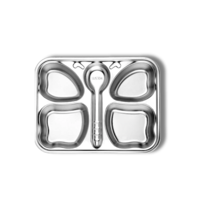 Theoni Stainless Steel Butterfly Shape Plate-4 Compartments-BPA-Free & Dishwasher Safe-For Feeding