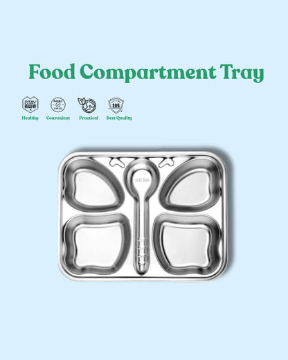 Theoni Stainless Steel Butterfly Shape Plate-4 Compartments-BPA-Free & Dishwasher Safe-For Feeding