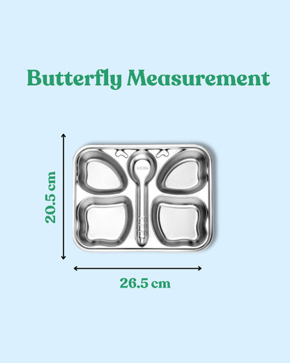 Theoni Stainless Steel Butterfly Shape Plate-4 Compartments-BPA-Free & Dishwasher Safe-For Feeding