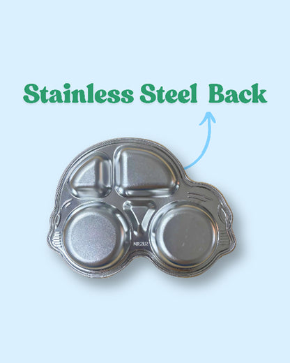 Theoni Stainless Steel Car Shape Plate-4 Compartments-BPA-Free & Dishwasher Safe-For Feeding