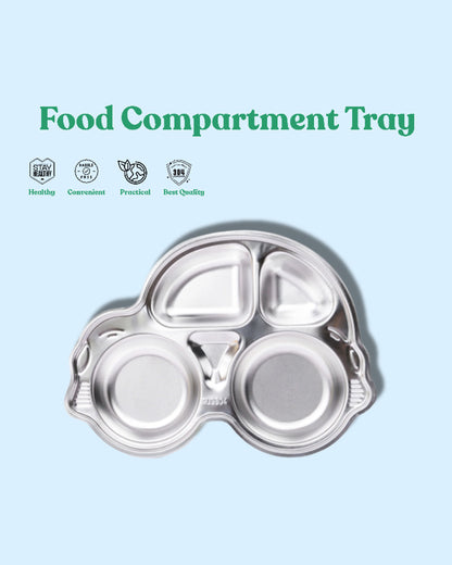 Theoni Stainless Steel Car Shape Plate-4 Compartments-BPA-Free & Dishwasher Safe-For Feeding
