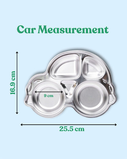 Theoni Stainless Steel Car Shape Plate-4 Compartments-BPA-Free & Dishwasher Safe-For Feeding